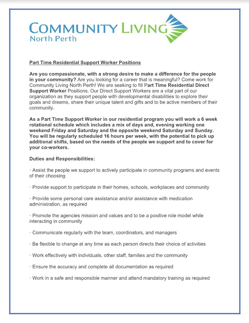 Part Time Residential Support Worker